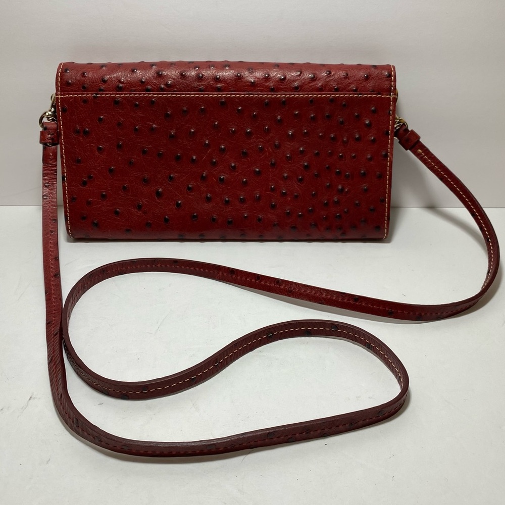 Dooney & Bourke Red Leather Women's Bag  Ostrich Embossed crossbody Clutch Purse - Picture 4 of 16